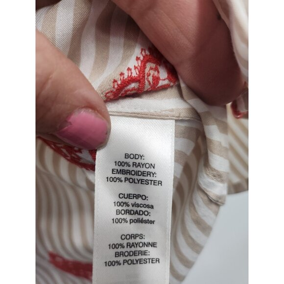 Chicos Button up Shirt Womens Medium Embroidered Striped Long Sleeve BOHO Casual - Picture 5 of 10